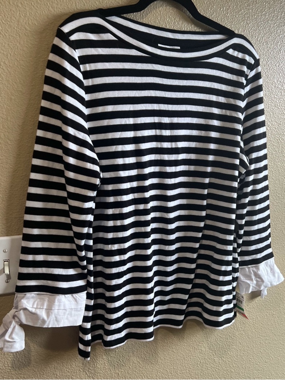 Charter Club Black & White Striped Long Sleeve Top size Large New